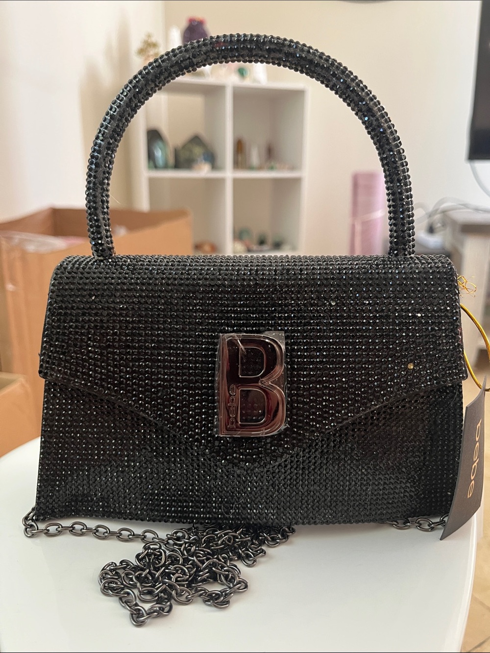 bebe Black Crystal Embellished Top-Handle Mini Bag